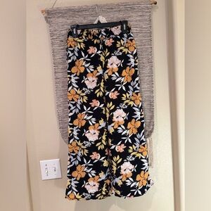 Roxy Black Floral Pants with Orange and White Accents